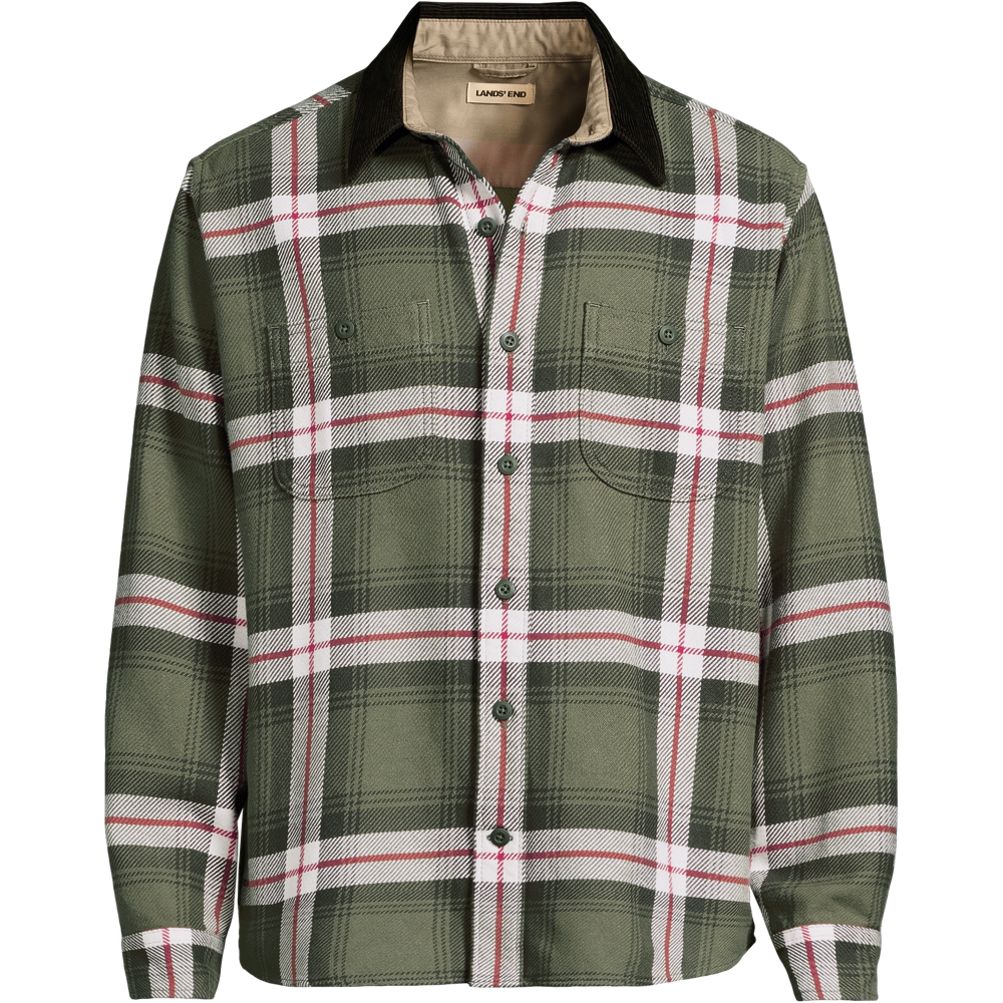 Men's Authentic Flannel Shirt with Corduroy Collar | Lands' End
