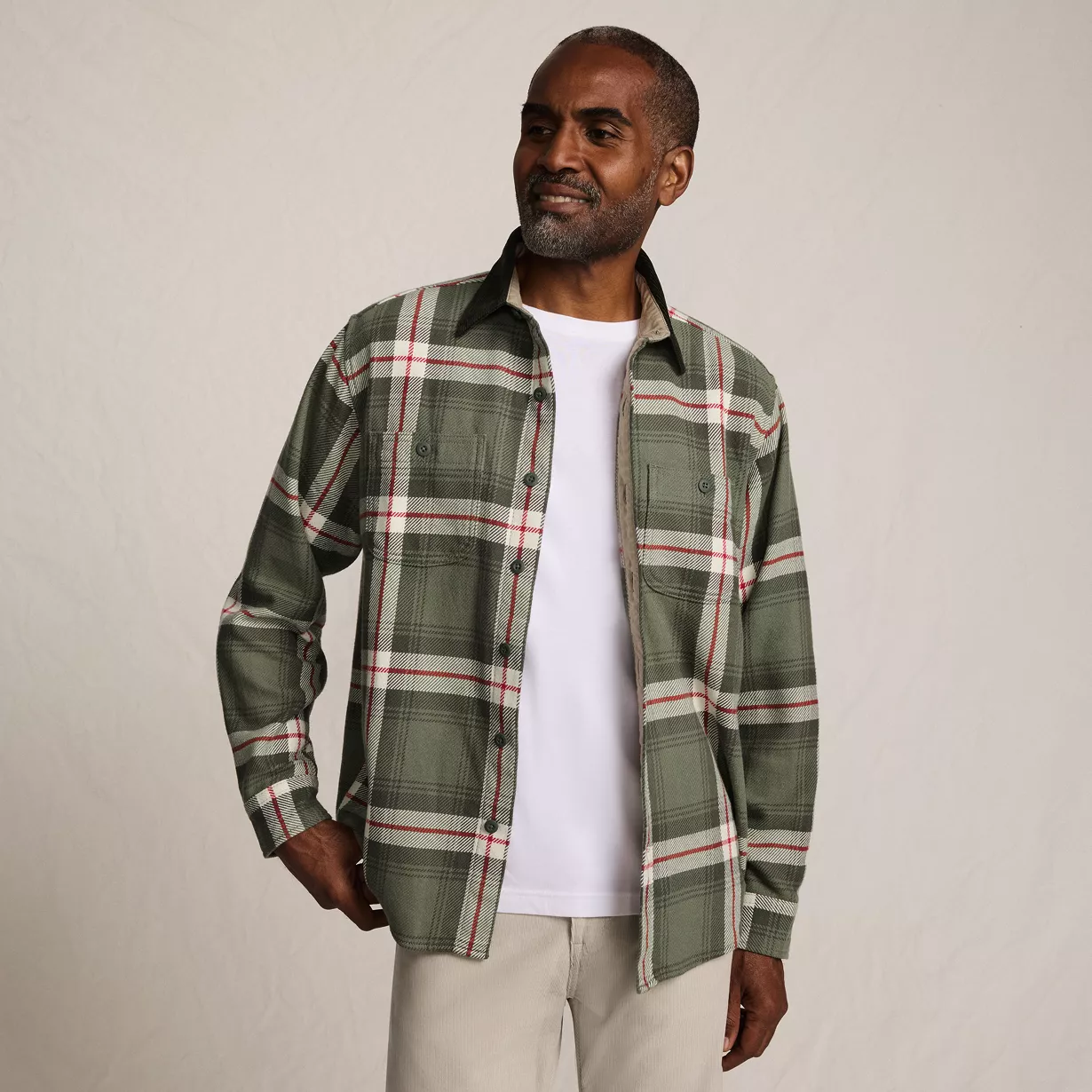 Men's Authentic Flannel Shirt with Corduroy Collar