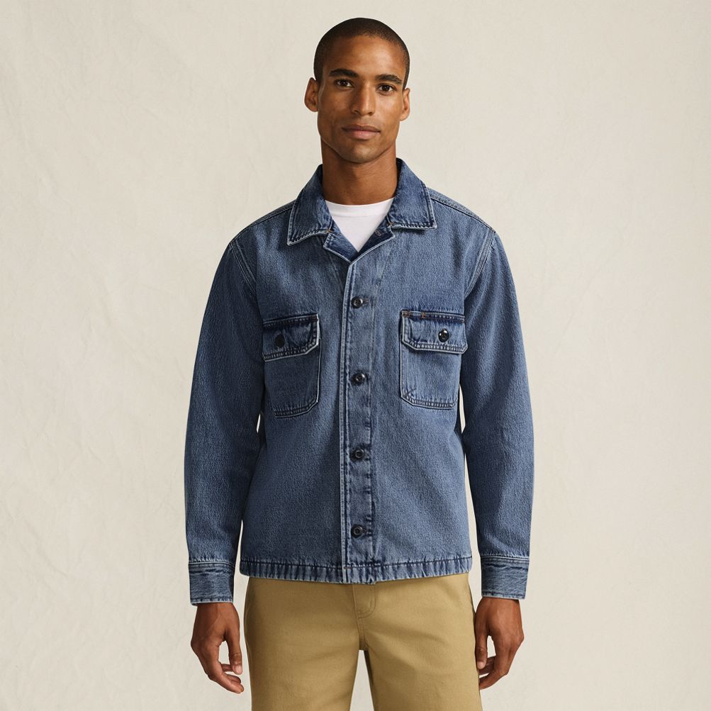 Men's Denim Utility Shirt Jacket | Lands' End