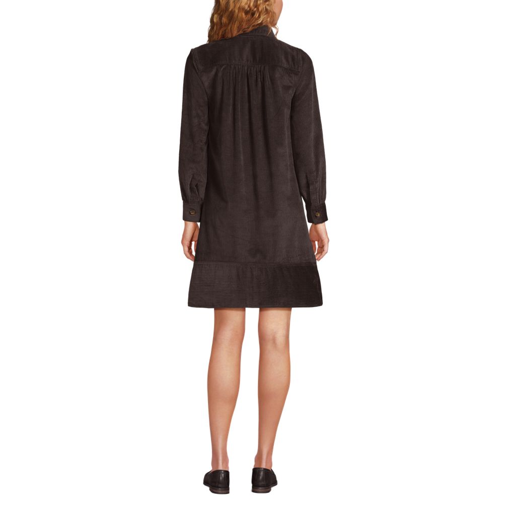 Lands' End Women's Wide Wale Cord Popover Long Sleeve Shirt Dress - Rich Coffee