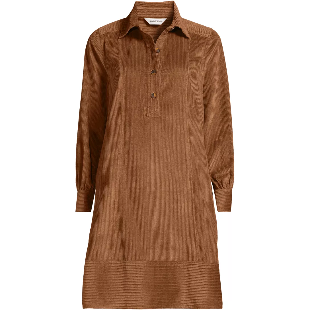 Women's Wide Wale Cord Popover Long Sleeve Shirt Dress