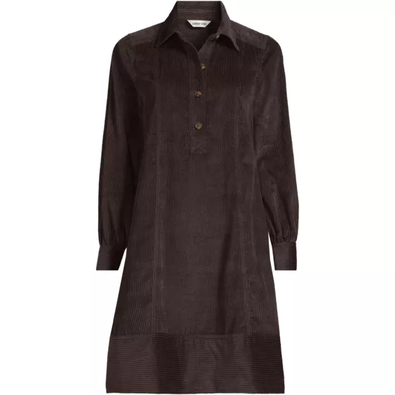 Women's Wide Wale Cord Popover Long Sleeve Shirt Dress - primary