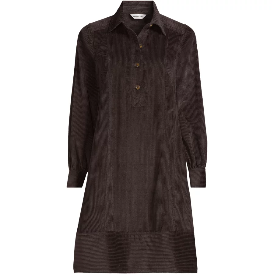 Women's Wide Wale Cord Popover Long Sleeve Shirt Dress view 3