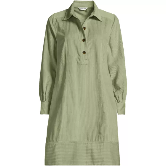 Women's Petite Wide Wale Cord Popover Long Sleeve Shirt Dress - primary