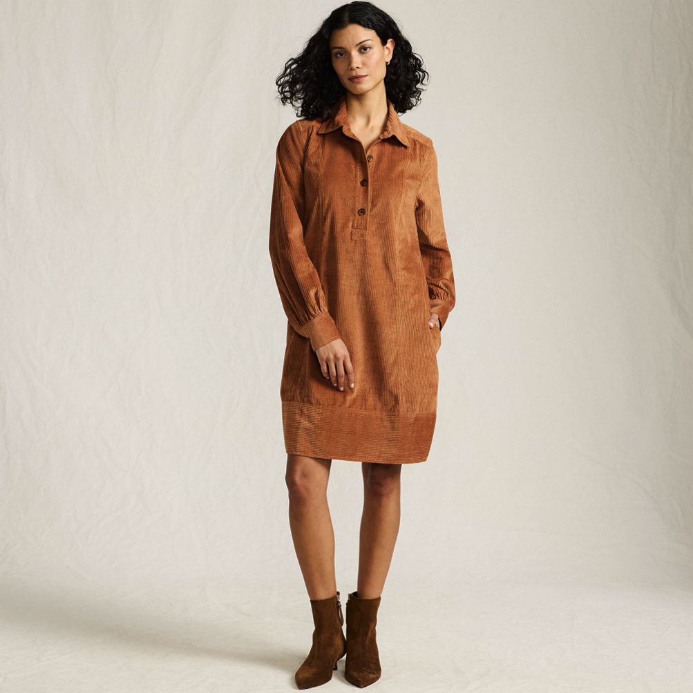 Women's Wide Wale Cord Popover Long Sleeve Shirt Dress | Lands' End