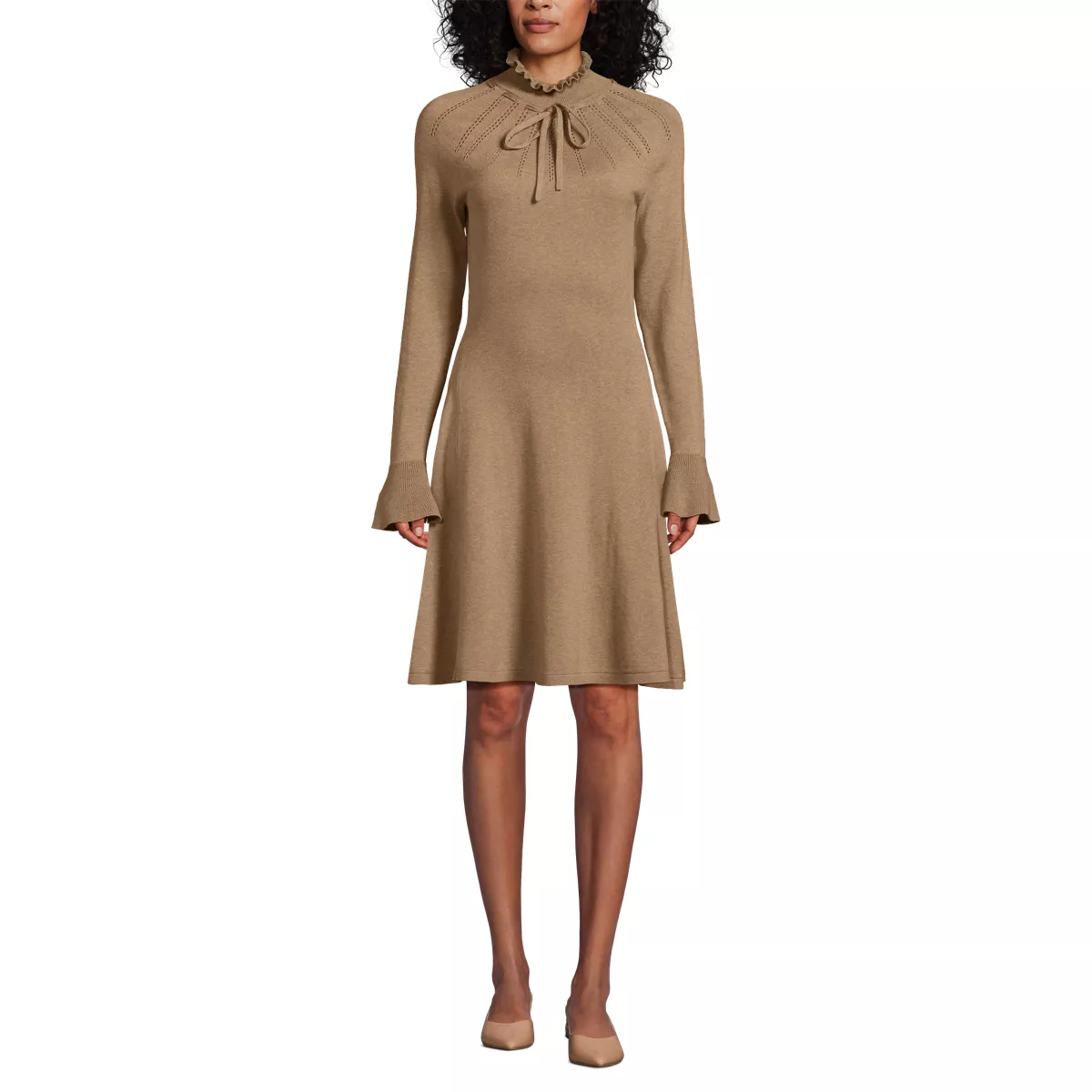 Women's Fine Gauge Cotton Fit and Flare Sweater Dress