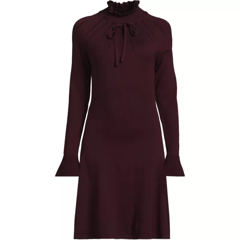 Women's Fine Gauge Cotton Fit and Flare Sweater Dress, Front