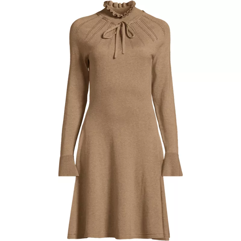 Women's Fine Gauge Cotton Fit and Flare Sweater Dress, Front