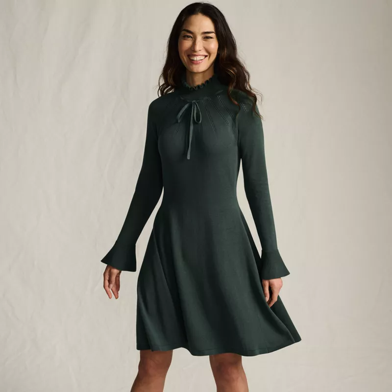 Women's Fine Gauge Cotton Fit and Flare Sweater Dress, alternative image