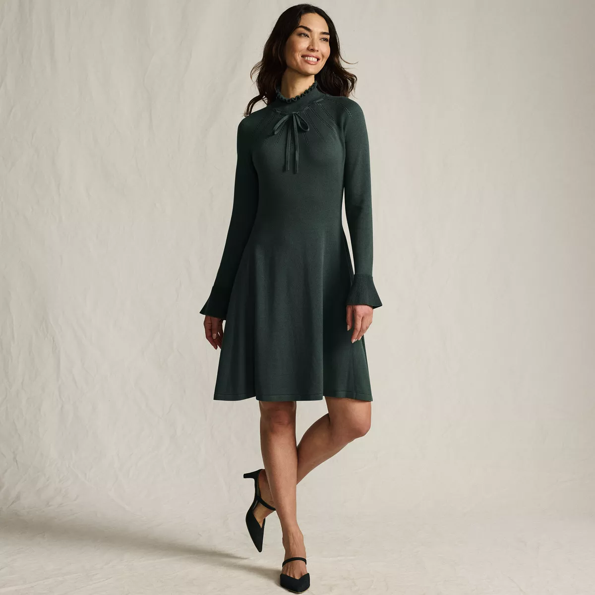 Women's Fine Gauge Cotton Fit and Flare Sweater Dress