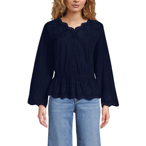 Women's Embroidered Poplin Long Sleeve Blouse - image 5