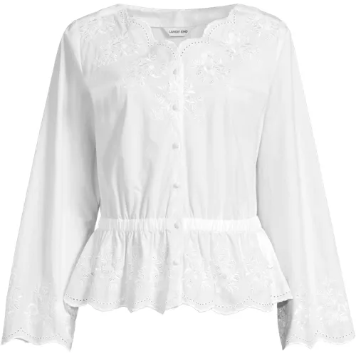 Women's Embroidered Poplin Long Sleeve Blouse, Front