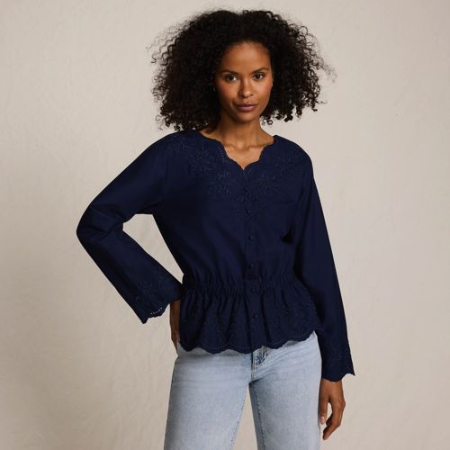 Women's Embroidered Poplin Long Sleeve Blouse - image 3