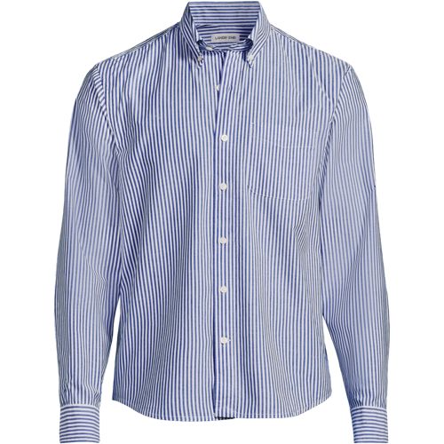 Long Sleeve Poplin Shirt, Gingham, Men, size: XL, regular, Blue, Cotton, by Lands' End