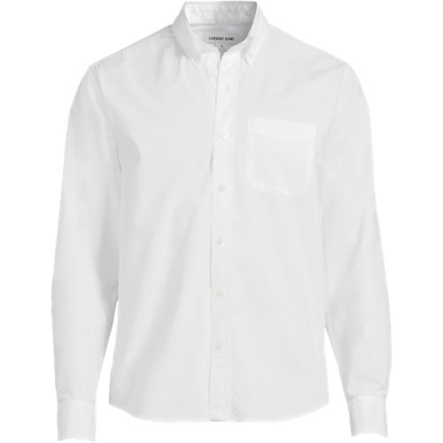 Long Sleeve Poplin Shirt, Gingham, Men, size: L, regular, White, Cotton, by Lands' End
