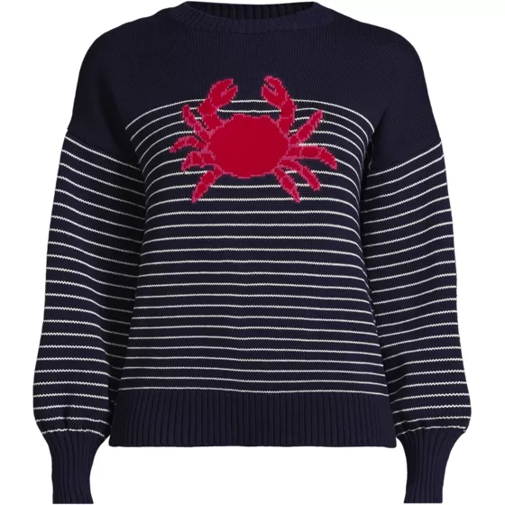 Women's Plus Size Cotton Drifter Novelty Jacquard Crew Neck Sweater - primary