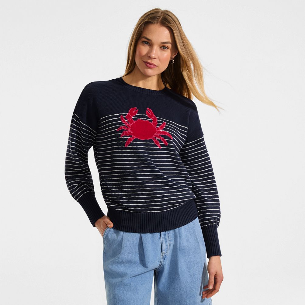 Women's Cotton Drifter Novelty Jacquard Crew Neck Sweater | Lands' End