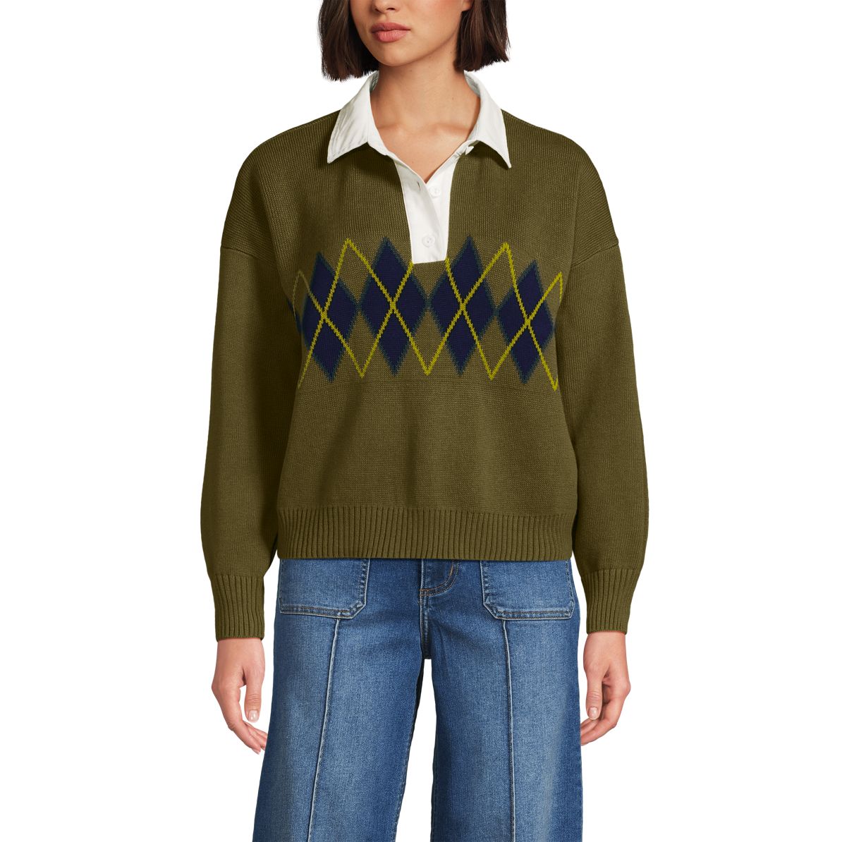 Women's Drifter Jacquard Rugby with Woven Collar Sweater