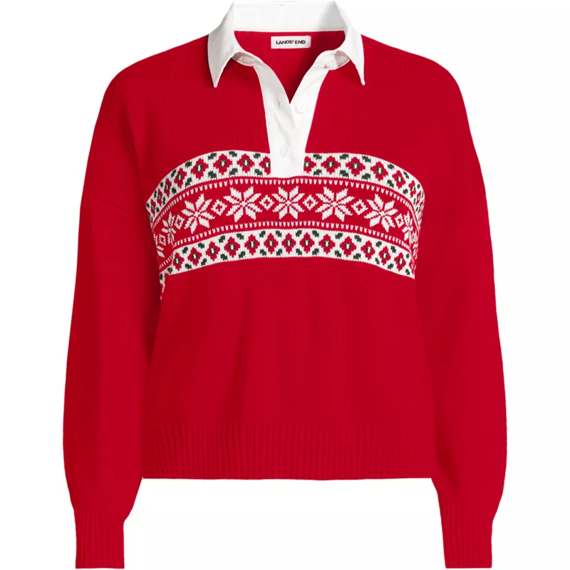 Women's Drifter Jacquard Rugby with Woven Collar Sweater, Front