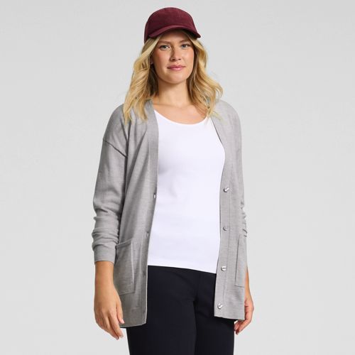 Long Merino Wool Cardigan, Women, size: S, regular, Grey, Wool, by Lands' End