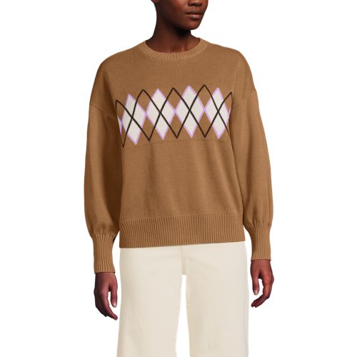 Women's Cotton Drifter Argyle Crew Neck Sweater, Front