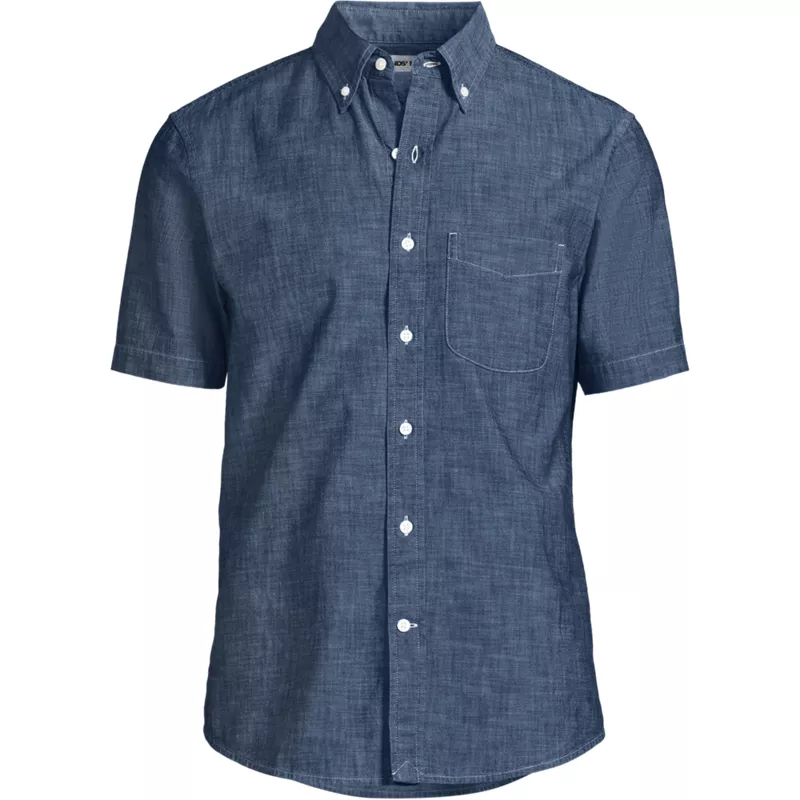 Men's Big and Tall Short Sleeve Easy Fit Chambray Shirt, Front