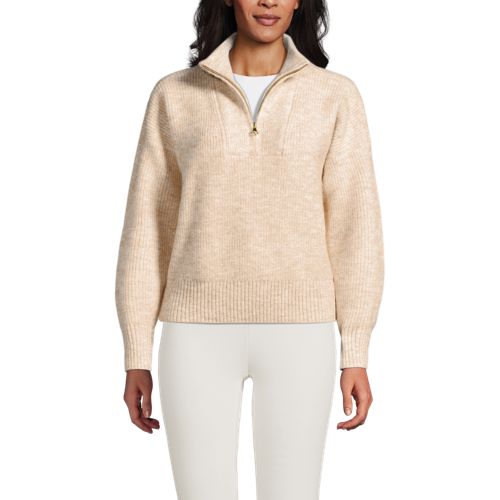 Lands' End Flauschiger Troyer-pullover, Damen, Größe:32-34 Regular, Weiß, Elasthan/polyester-mischung/nylon-mischung, By Lands' End 