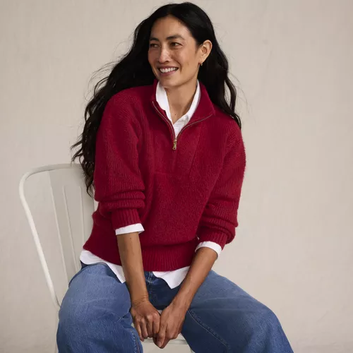 Women's Fuzzy Wedged Quarter Zip Sweater, alternative image