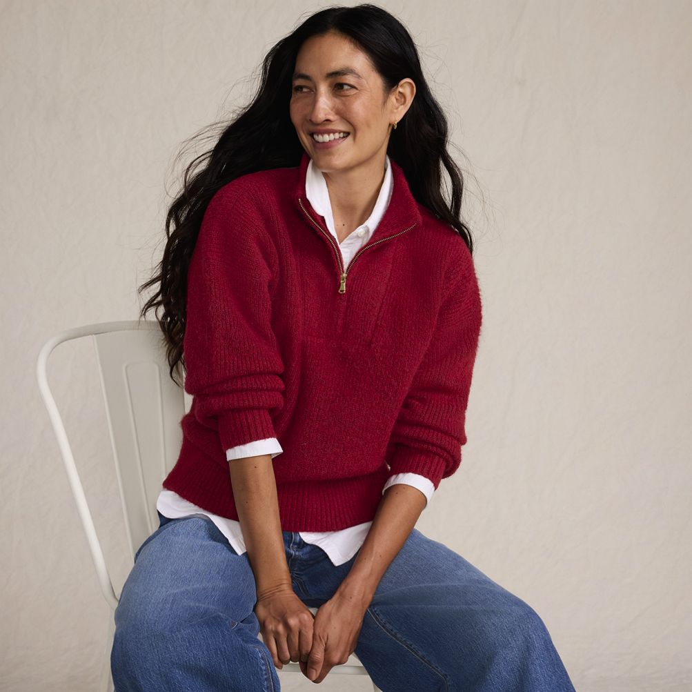 Women's Fuzzy Wedged Quarter Zip Sweater | Lands' End