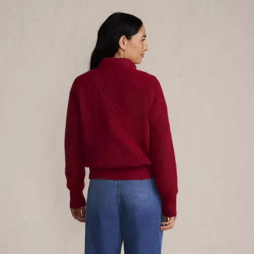 Women's Fuzzy Wedged Quarter Zip Sweater, Back