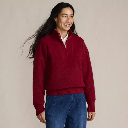 Women's Fuzzy Wedged Quarter Zip Sweater, Front