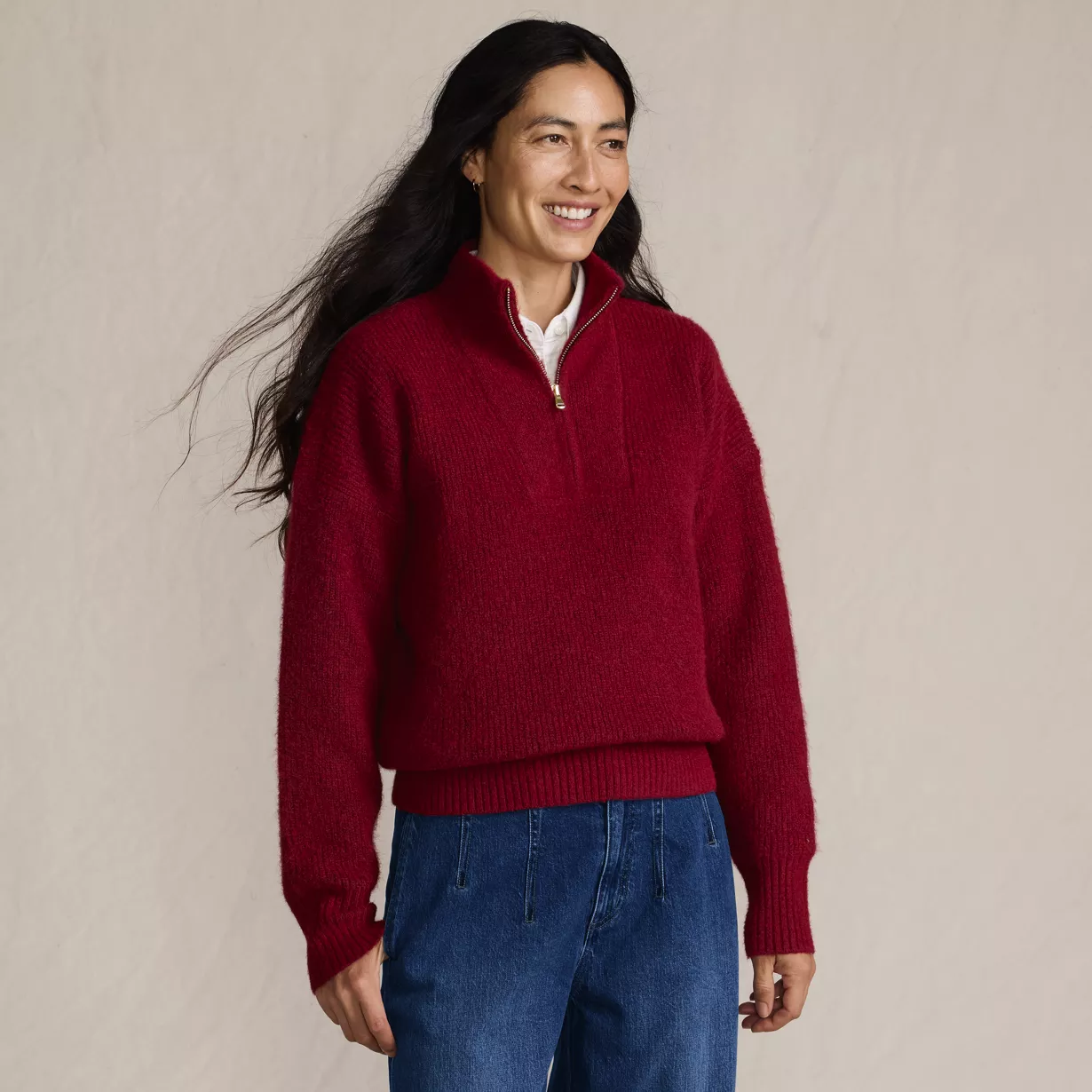 Women's Fuzzy Wedged Quarter Zip Sweater