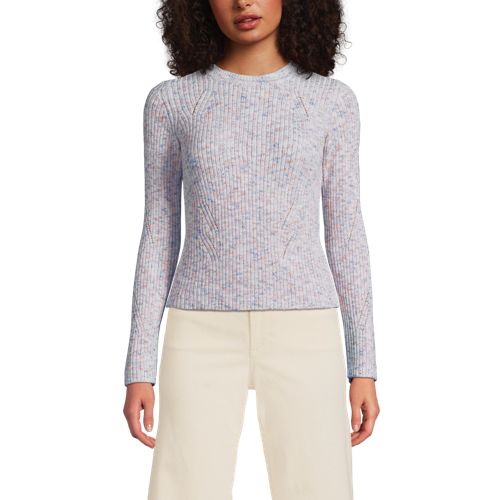Women's Cotton Blend Marl Ribbed Crew Neck Sweater, Front