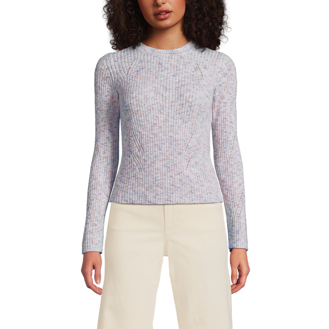 Women's Cotton Blend Marl Ribbed Crew Neck Sweater