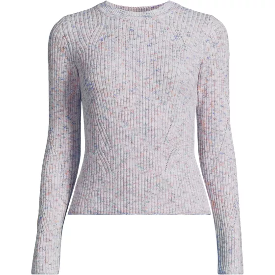Women's Cotton Blend Marl Ribbed Crew Neck Sweater - primary
