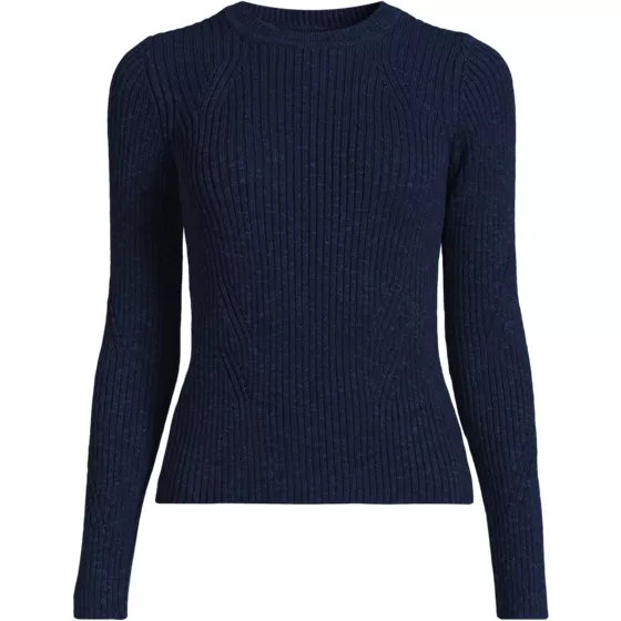 Women's Plus Size Cotton Blend Marl Ribbed Crew Neck Sweater - primary