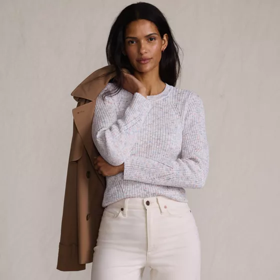 Women's Cotton Blend Marl Ribbed Crew Neck Sweater - primary