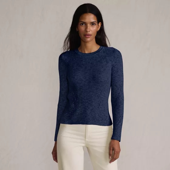 Women's Cotton Blend Marl Ribbed Crew Neck Sweater - primary