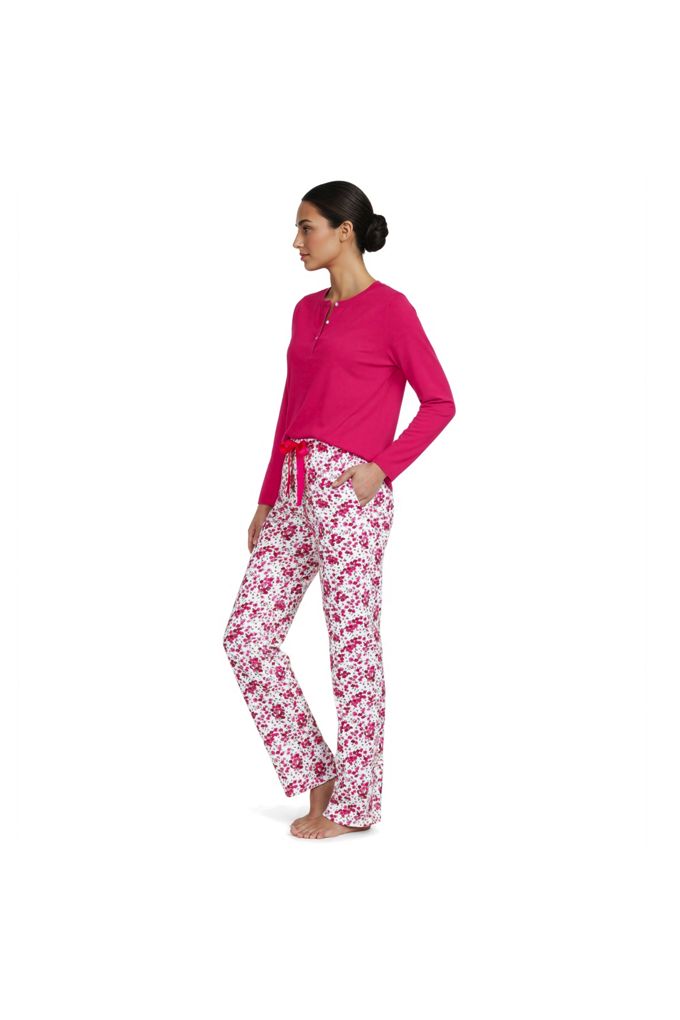 Lands' End Women's Tall Knit 2 Piece Pajama Set - Long Sleeve Top And Pants In Pink