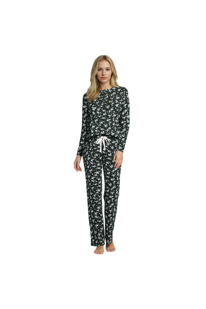 Lands' End Women's Tall Knit 2 Piece Pajama Set - Long Sleeve Top And Pants In Green