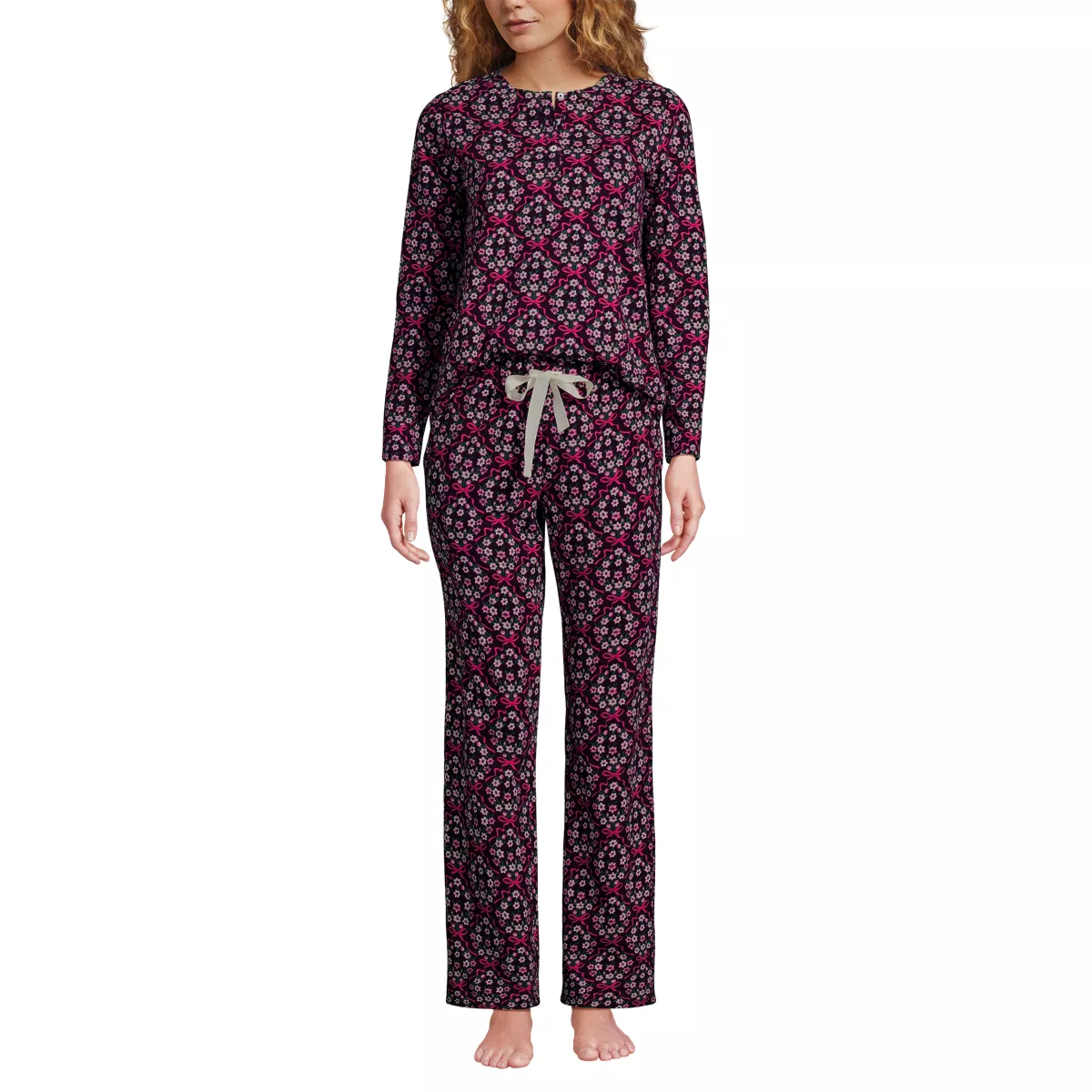 Women's Knit 2 Piece Pajama Set - Long Sleeve Top and Pants