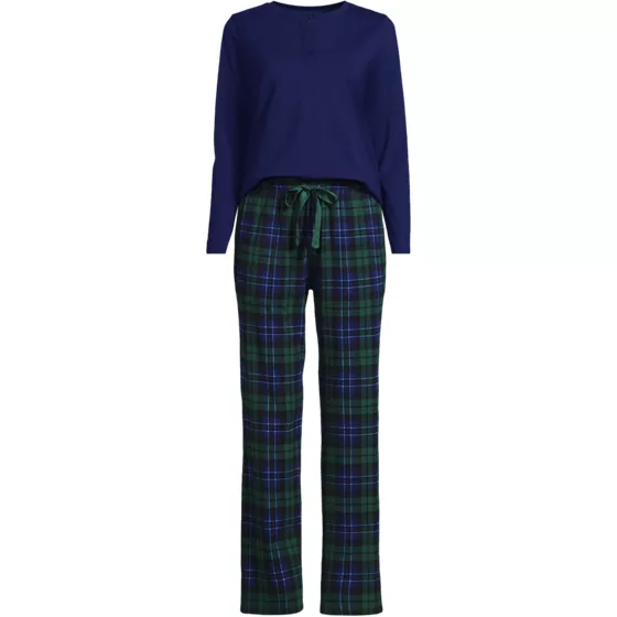 Women's Plus Size Knit 2 Piece Pajama Set - Long Sleeve Top and Pants - primary