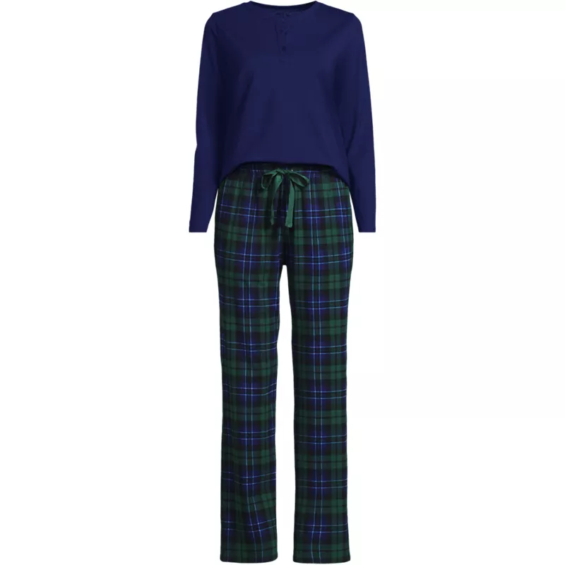 Women's Plus Size Knit 2 Piece Pajama Set - Long Sleeve Top and Pants, Front