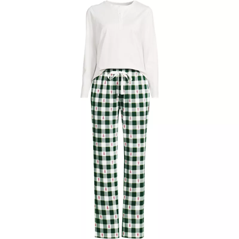 Women's Plus Size Knit 2 Piece Pajama Set - Long Sleeve Top and Pants, Front