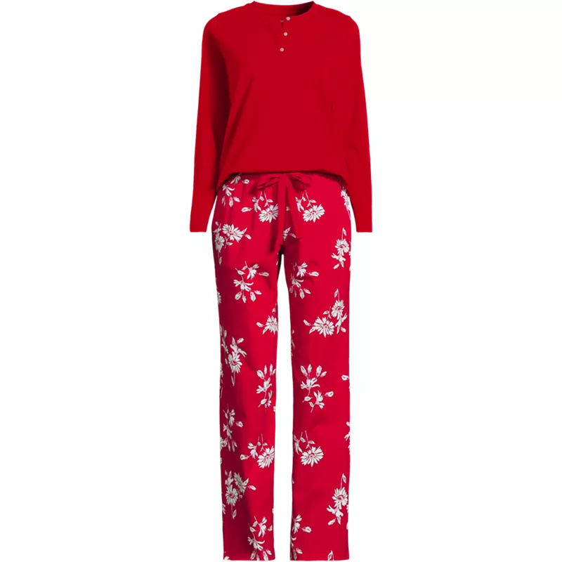 Women's Plus Size Knit 2 Piece Pajama Set - Long Sleeve Top and Pants, Front