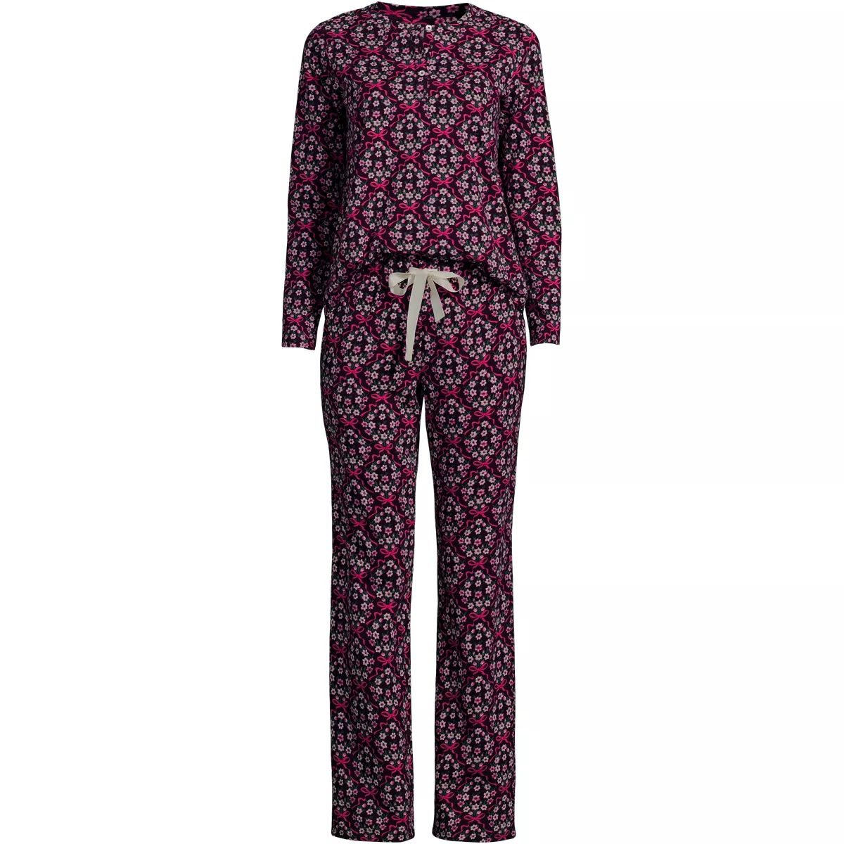 Women's Knit 2 Piece Pajama Set - Long Sleeve Top and Pants