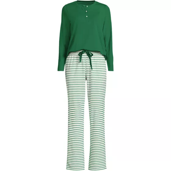 Women's Plus Size Knit 2 Piece Pajama Set - Long Sleeve Top and Pants - primary