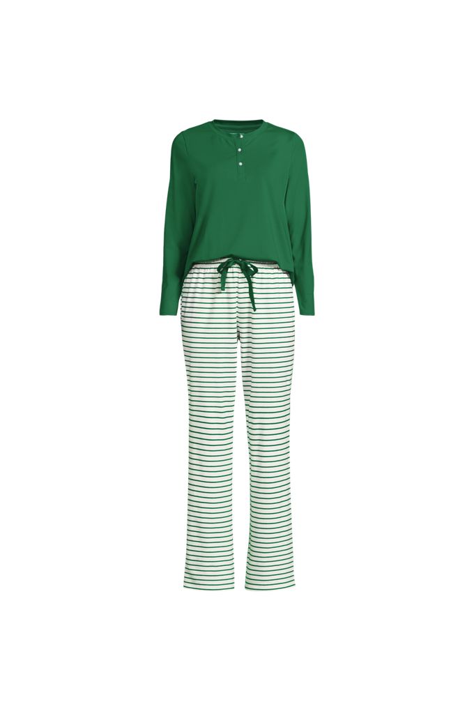 Women's Plus Size Knit 2 Piece Pajama Set - Long Sleeve Top and Pants - Lands' End - Ivory - 1X