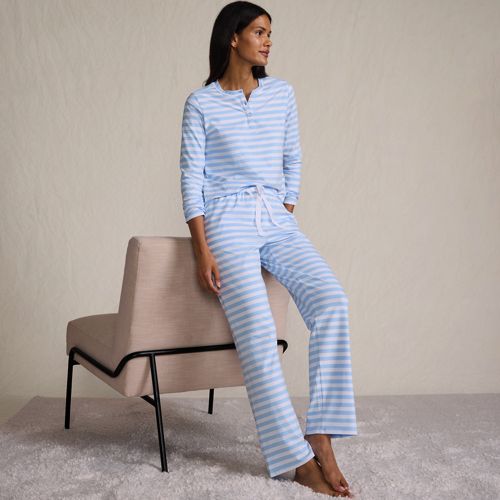 売れ筋商品|||ランズエンド カットソー トップス レディース Plus Size Pajama Set Knit Long Sleeve T-Shirt and Flannel Pants Rich burgundy holiday hounds Flannel Long-sleeve Pajama Pant Set In White Stewart Tartan