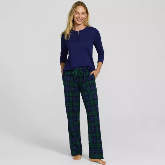 Women's Knit 2 Piece Pajama Set - Long Sleeve Top and Pants - primary